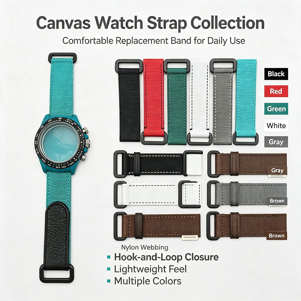 Nylon Canvas Watch Strap Magic Hook Loop Fastener Replacement Watch Band Multiple Colors For Modified Diving Watch 20mm