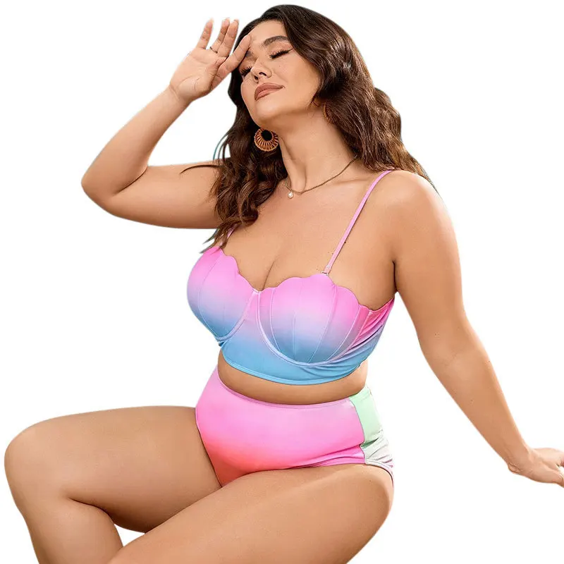 Maillot de bain 2 pièces pour femmes, ensemble bikini grande taille, sexy, sirène, coquillage, push-up, armatures, tankini, vêtements de plage, 2024