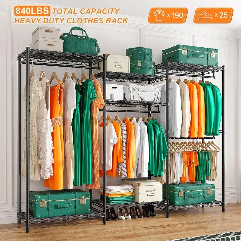 Clothes Rack Heavy Duty Load 840 LBS Adjustable Clothing Racks for Hanging Clothes,Metal Portable and Sturdy