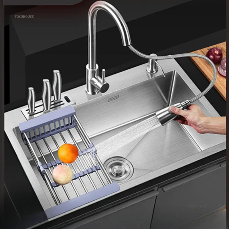 Modern Thickened Kitchen Sinks for Restaurant Brushed Metal Multi-functional Sink Simple Commercial Kitchen Sink for Dining Room