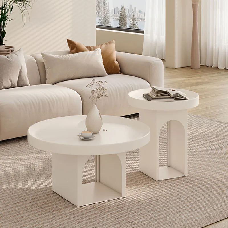 

Cute White Coffee Table Round Modern Minimalist Aesthetic Side Table Hardcover Designer Mesa Auxiliar Living Room Decoration