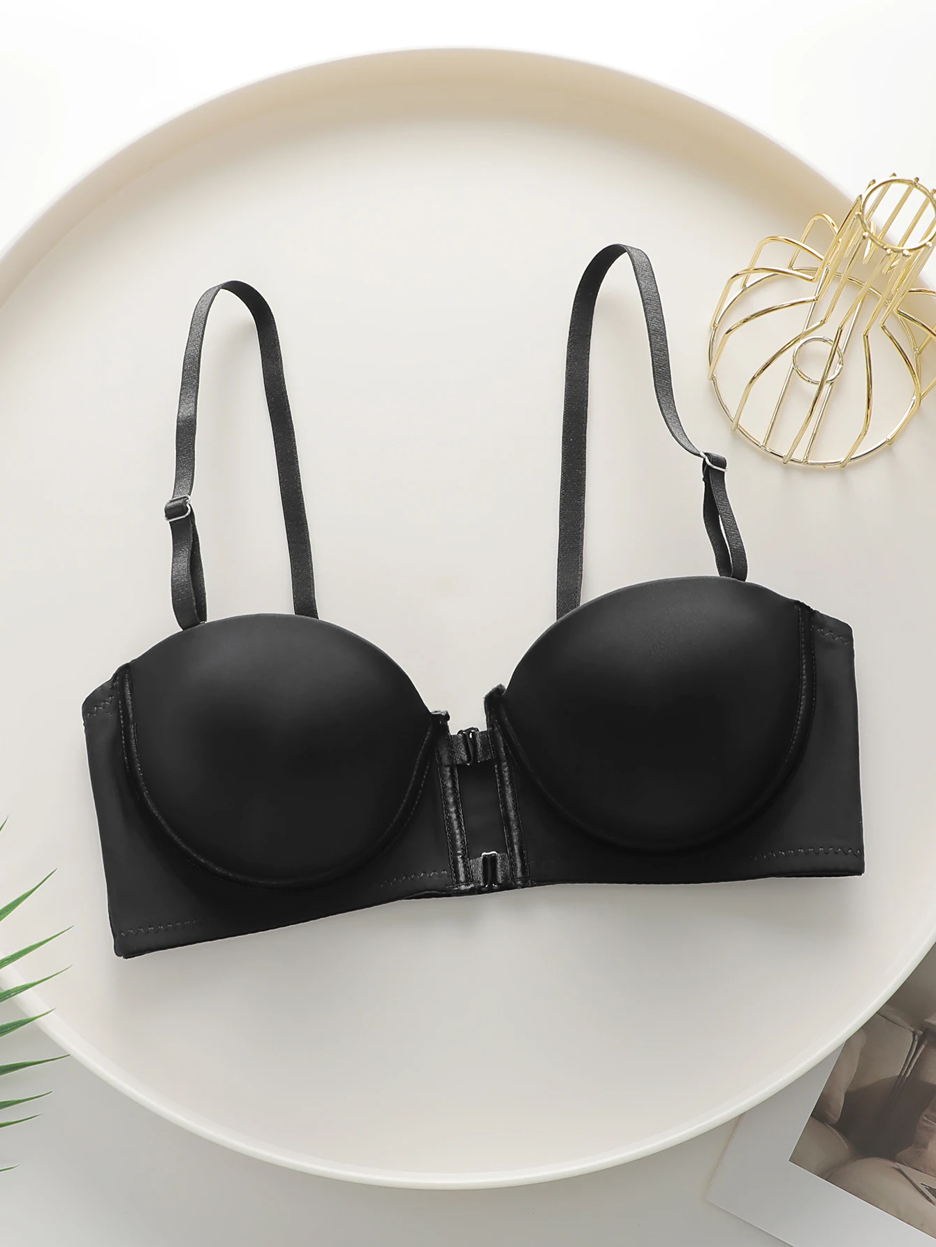 Smooth Push-up Soft Underwire Bras 1/2 Cup Women's Front Buckle Sexy Lingerie with Steel Ring Underwear