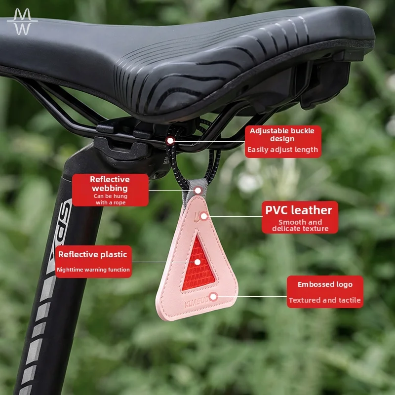 Luxury PU Leather Triangle Saddle Reflective Pendant High Visibility Night Riding Safety Warning Tag Cycling Accessory