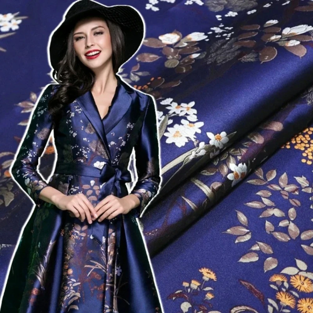 

Brocade Jacquard Fabric Plum Blossom Dress Coat Fashion European Brand Design for Sewing Wholesale Material Cloth By The Meter