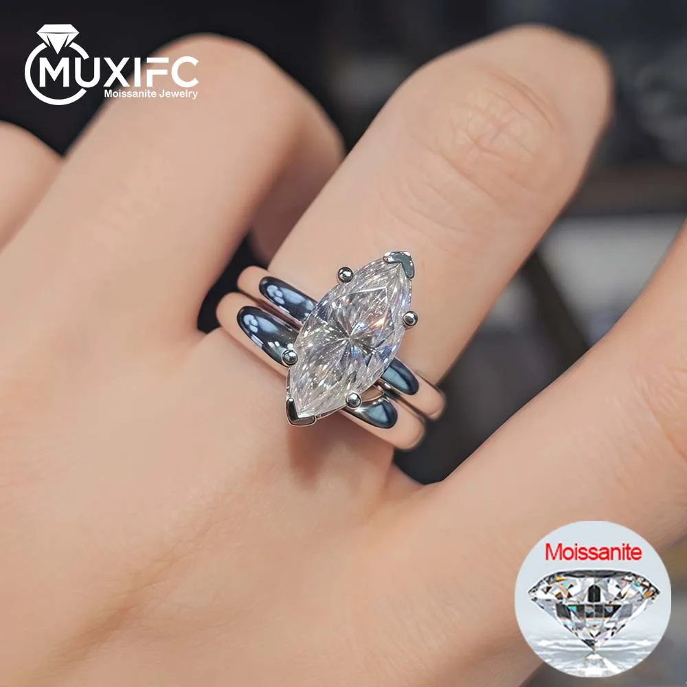 

MUXIFC 3CT Moissanite Stacked Rings Marquise Cut D Color Lab Diamond Wedding Band for Women 925 Sterling Silver Finger Ring Gift