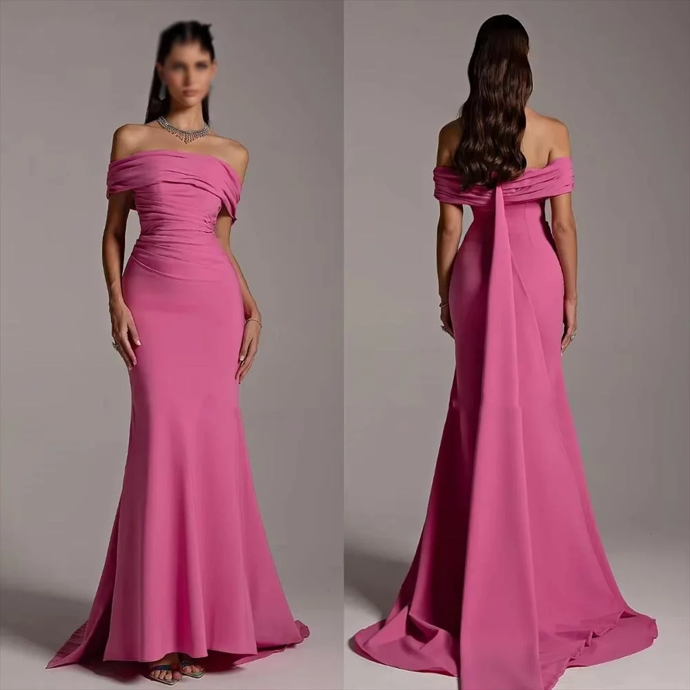 

Customized Exquisite Ruched Women Prom Dress Sexy Off The Shoulder Charming Mermaid Satin Party Dress Women Satin Evening Gown