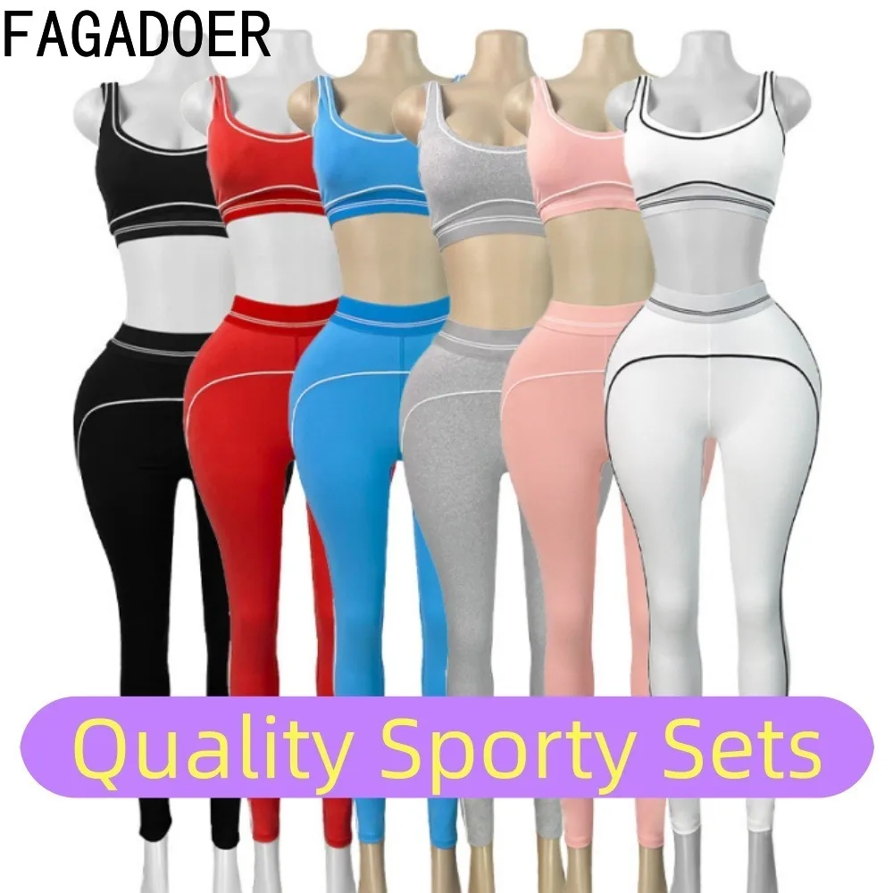 

FAGADOER Fashion Patchwork Quality Sporty Sets Women's Clothing Yoga Bodycon Outfits Casual Fitness Pants Two Piece Outfits New