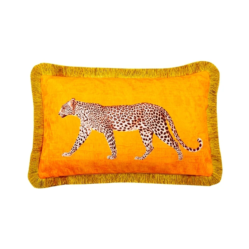 Retro Shiny Cushion Cover Decorative Lumbar Pillow Case Vintage Artistic Tiger Leopard Tassel Luxury Bolster Sofa Chair