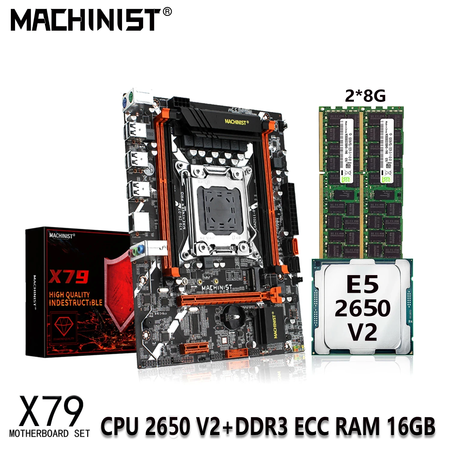 MACHINIST X79 Motherboard Kit Xeon E5 2650 V2 16G DDR3 ECC RAM  Memory 2x8G LGA2011 Set Nvme M.2 Sata 2