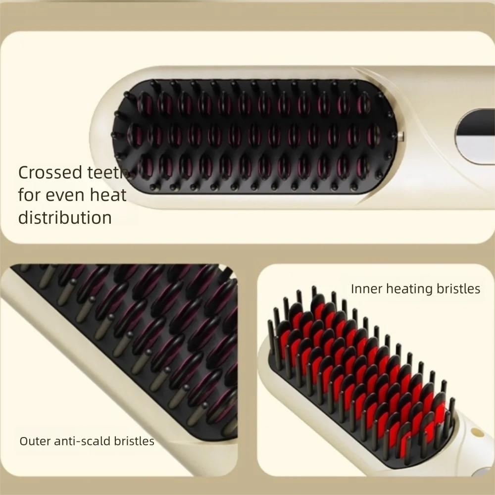 Wireless Hair Straightener Brush 4000mah Curly/straight Hair Dual Use Electric Straightening Comb Heated USB Rechargeable