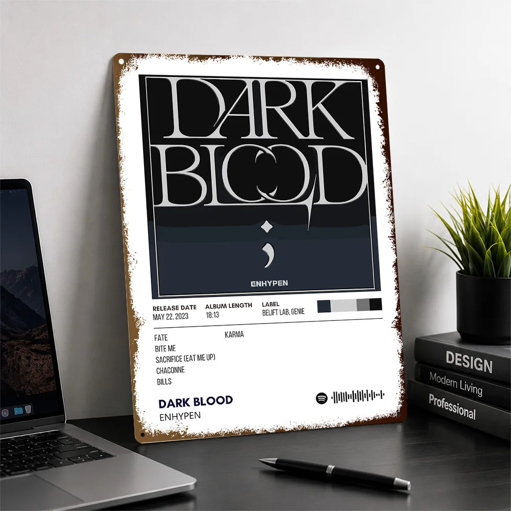 ENHYPEN Dark Blood Album Cover Printed Poster Graphic Wall Art For Listening Room Personalized Aluminum Metal Sign Birthday Gift
