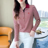 Korean Slimming Polo T-Shirt Women 95% Cotton Loose Fit Long Sleeve Streetwear for Autumn Winter Casual Outfits​ - Image 2