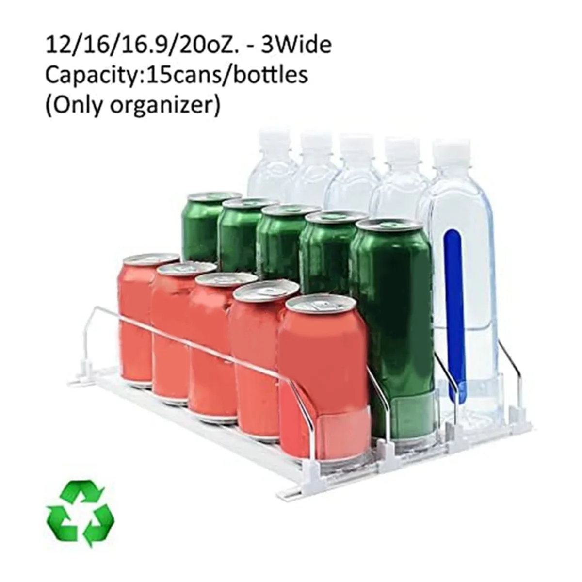 Organizador de bebidas para geladeira, branco automático Pusher Glide, dispensador de refrigerante, detém até 15 latas