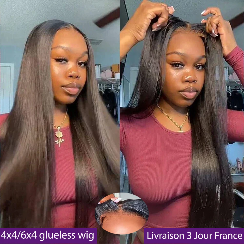 6X4 Glueless Wig Human Hair 4X4 Ready to Wear Wigs Straight Lace Closure Wig Pre Cut Pre Plucked For Women 3-5 Days Delivery