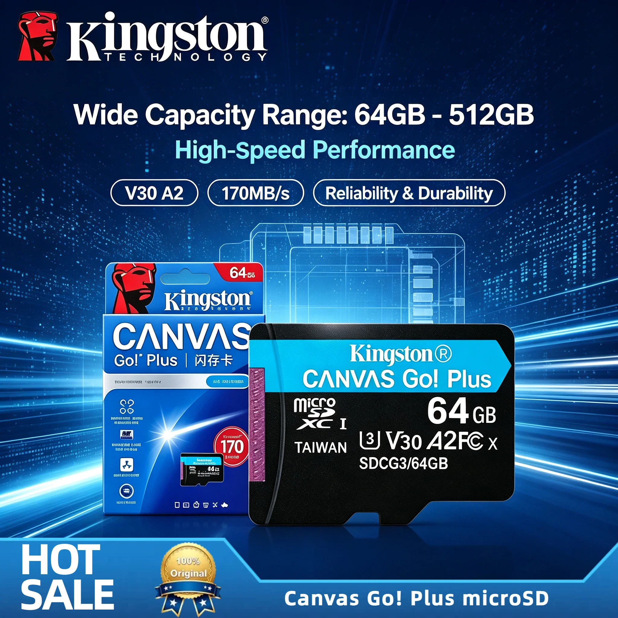 

Kingston Canvas Go Plus 256GB SD Card 200MB/s A2 U3 V30 Class 10 MicroSDXC for Smartphone Drone 4K Video Recording