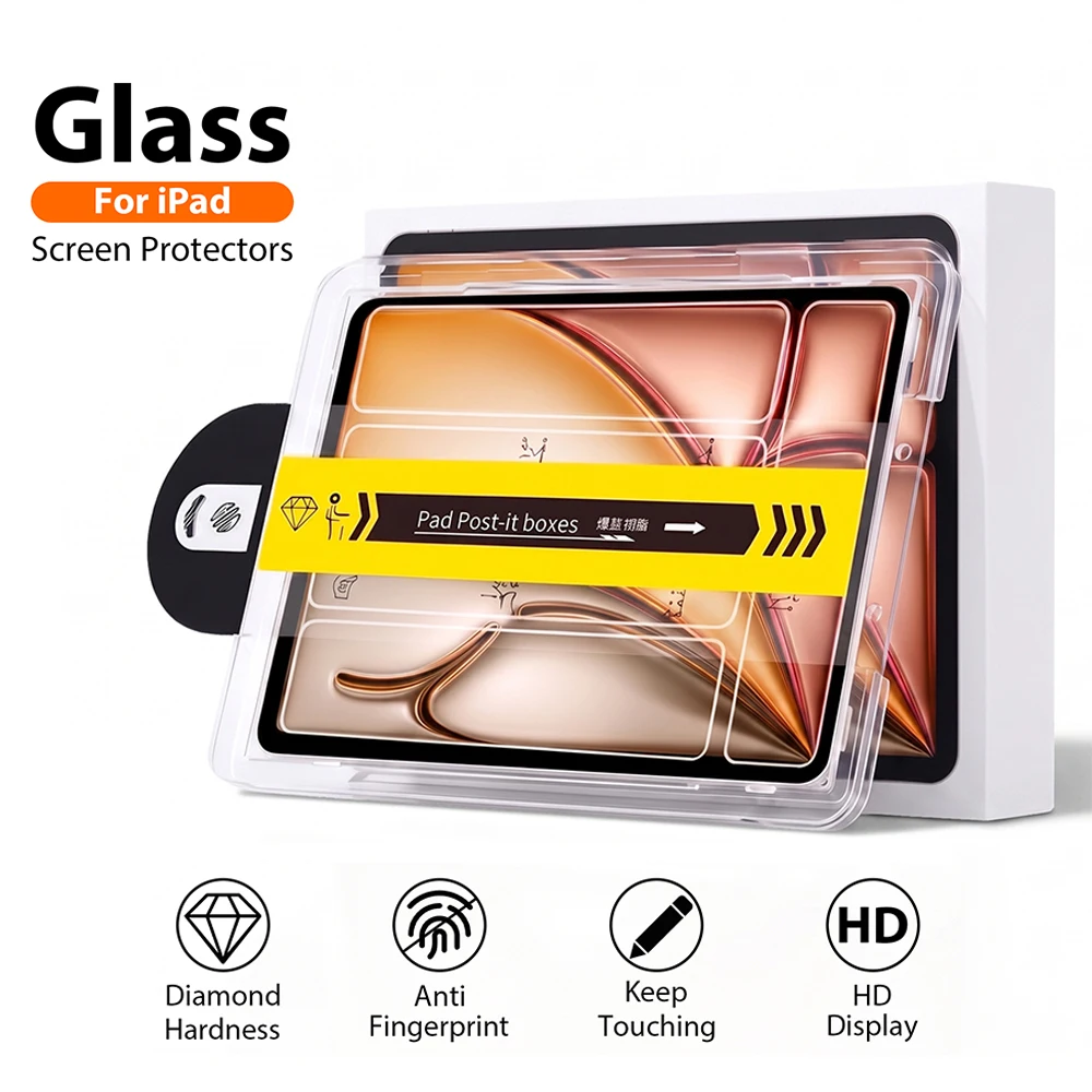 Easy Install Tempered Glass For iPad Air 11 13 M4 M3 A16 11th 10th Generation Pro 13 M5 12.9 10.2 Mini 7 6 Screen Protector Film