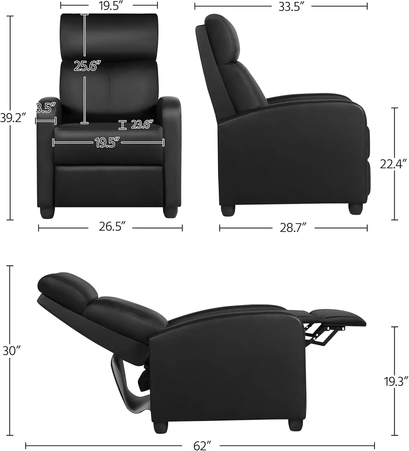 Yaheetech Recliner Chair PU Leather Recliner Sofa Home Theater Seating with Lumbar Support Overstuffed High-Density Sponge Push