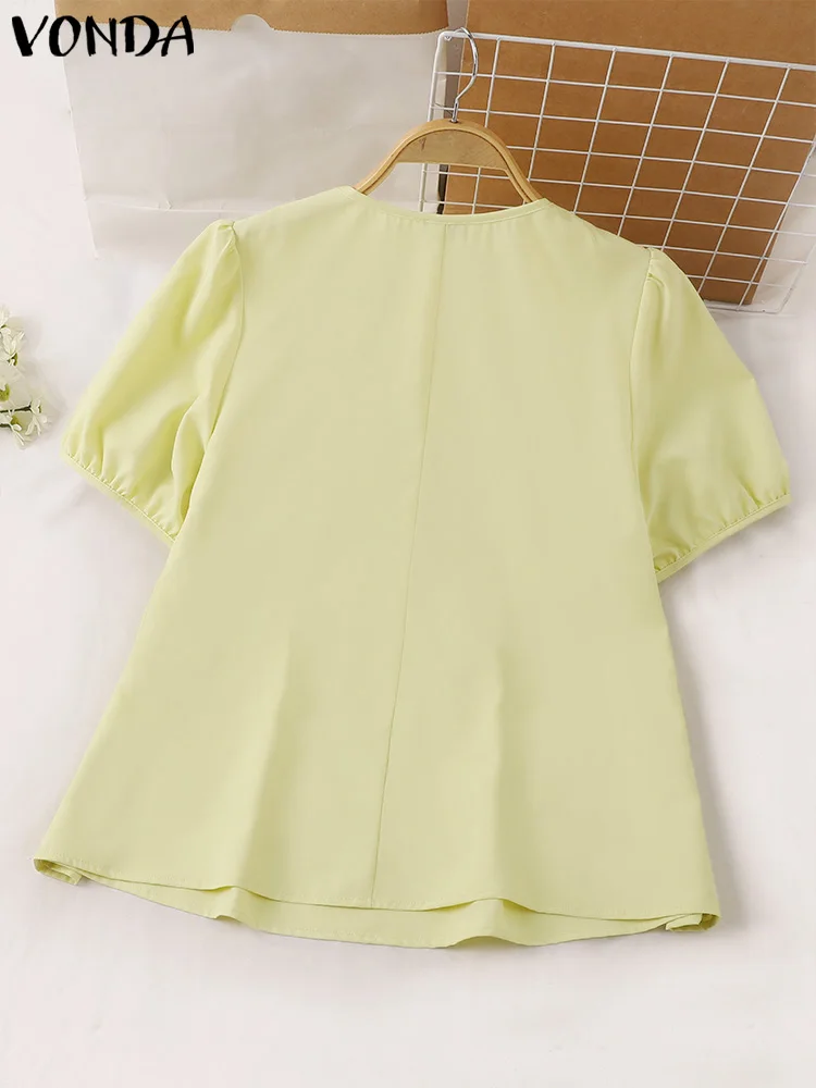 VONDA Women Short Sleeve Tops Elegant Blouse 2024 Fashion Square Neck Shirts Summer Office OL Blusas Femininas Bohemian Blouse