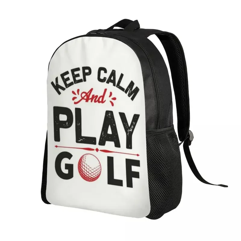 Custom Keep Calm And Play Golf Travel Backpack Women Men School Laptop Bookbag Golfer Golfing Sport College Student Daypack Bags