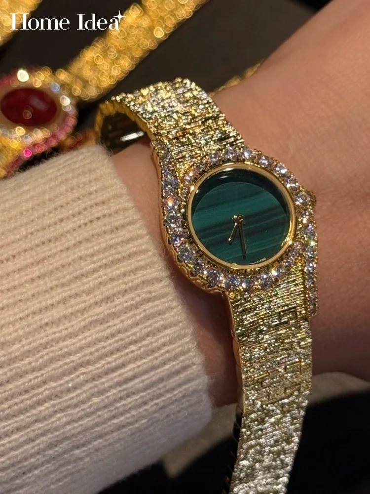 Vintage Women Shiny Diamonds Round Shape Quartz Watch Fashion Office Ladies Work Jewelry Accessory Elegant Birthday Gift Watches