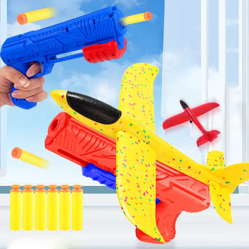 Foam Plane Launcher Toy para Crianças, Catapult Glider, Airplane Gun, Outdoor Game, Bubble Model, Shooting Fly Roundabout Toys, 10m