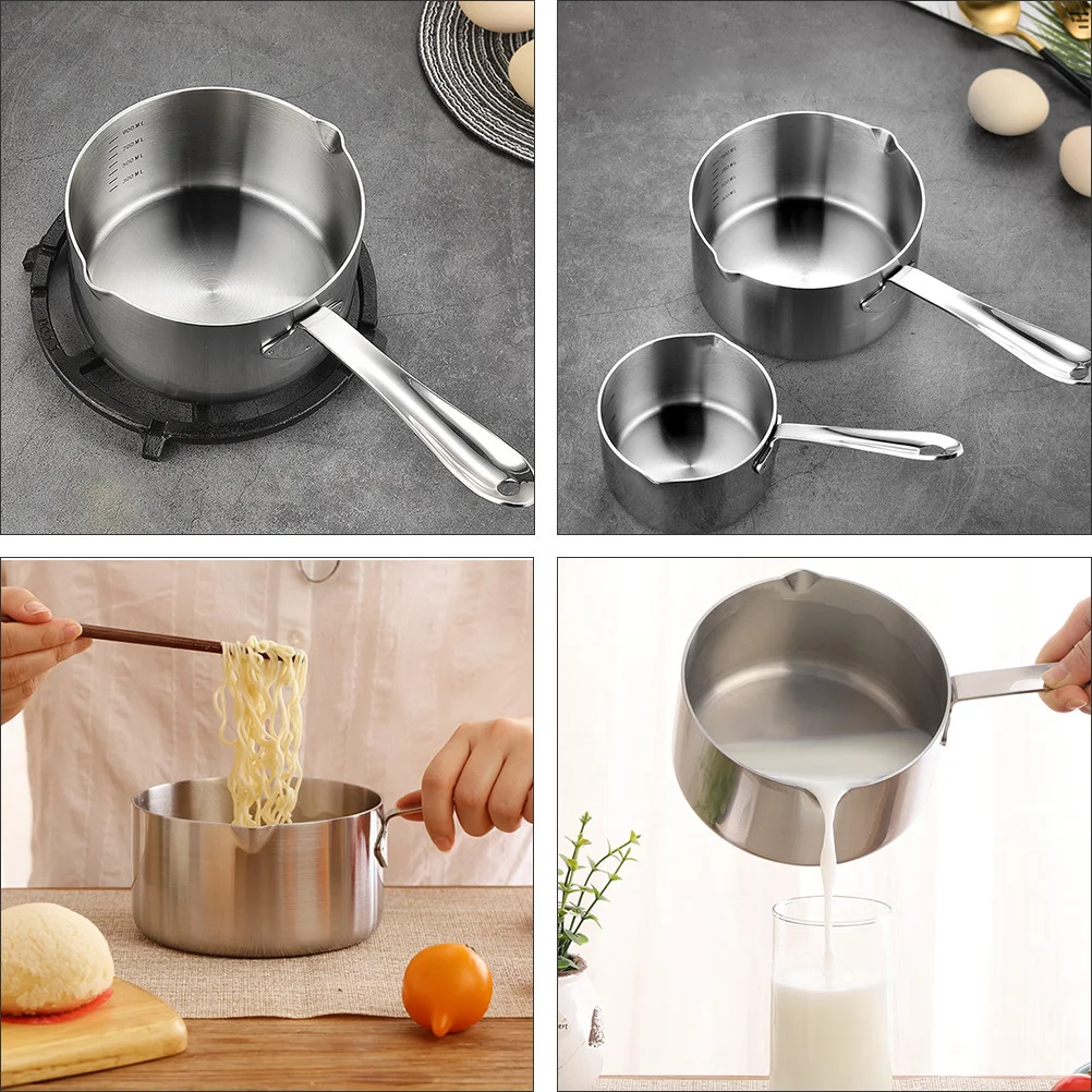 

1pc 900Ml Stainless Steel Milk Leak Proof Even Heat Extended Handle For Induction Gas Cooker Coffee Pot Soup Pan