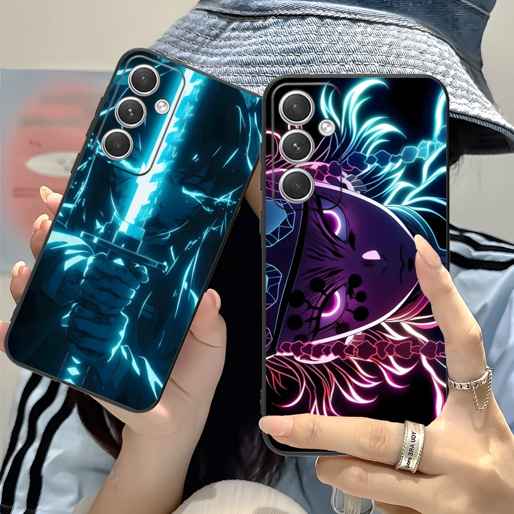 Demon slayer colorido neon caso de telefone para samsung galaxy s24 s23 s22 s21 s20 s10 s9 plus fe ultra lite preto capa de telefone escudo