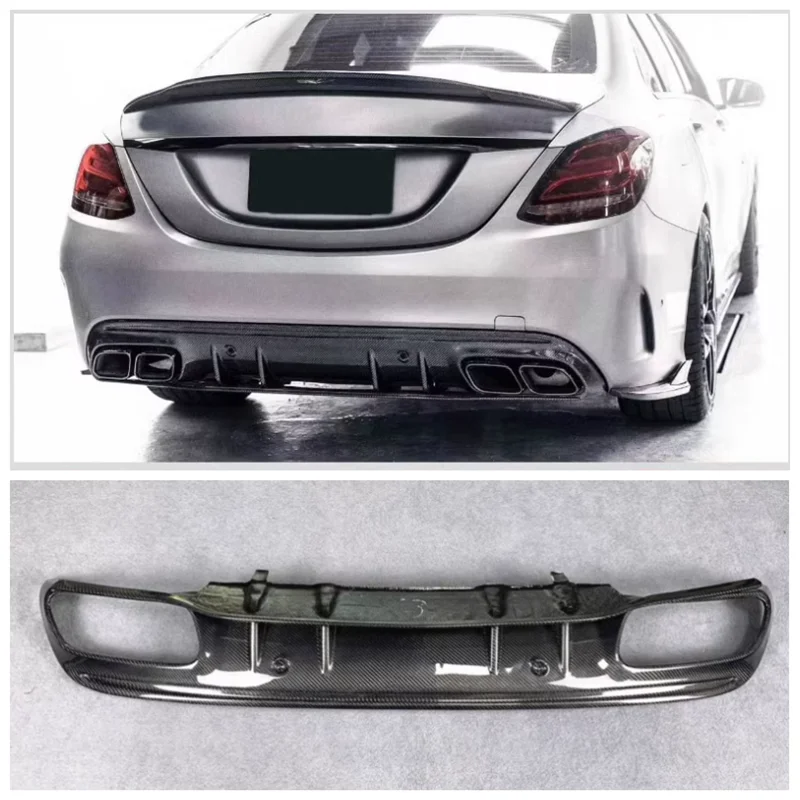 

For W205 Mercedes-Benz C-Class C43 C63 ( Four-Door )2015-2021 High Quality Carbon Fiber Rear Bumper Lip Diffuser Spoiler Exhaust