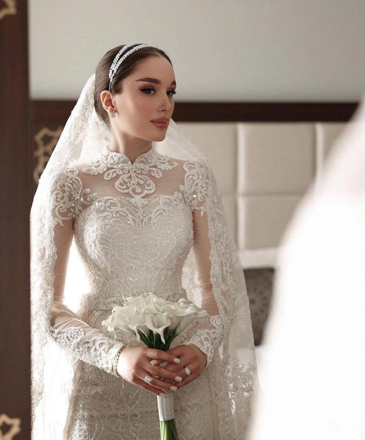 Vestidos de novia de sirena Mangas largas Cuello alto Nuevos vestidos Apliques Volantes Cuentas Vestidos de novia Vestina De Novia Tamaño personalizado