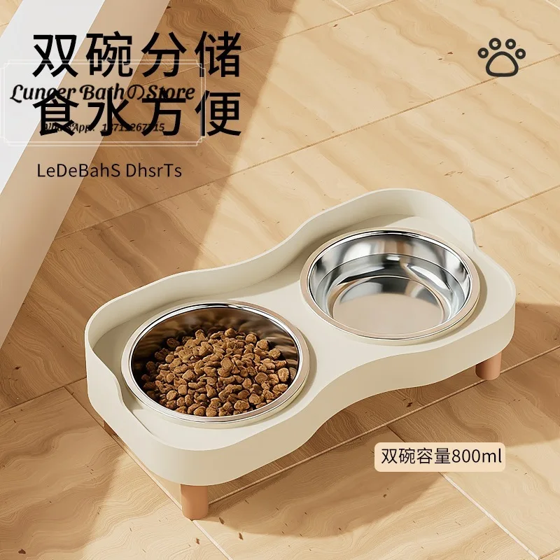 Stainless Steel Double Pet Bowl, Anti-slip Anti-knock Dog Cat Feeder, 2-in-1 Food and Water Bowl for Puppy Kitten