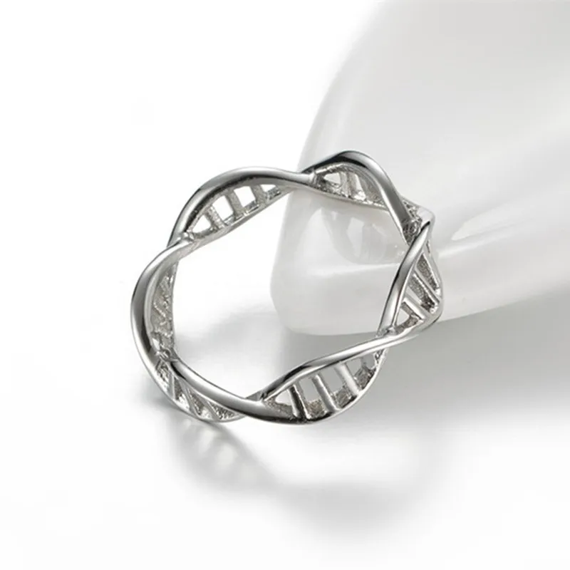 Stainless Steel DNA Double Helix Twist Ring for Women Men Size 5-10