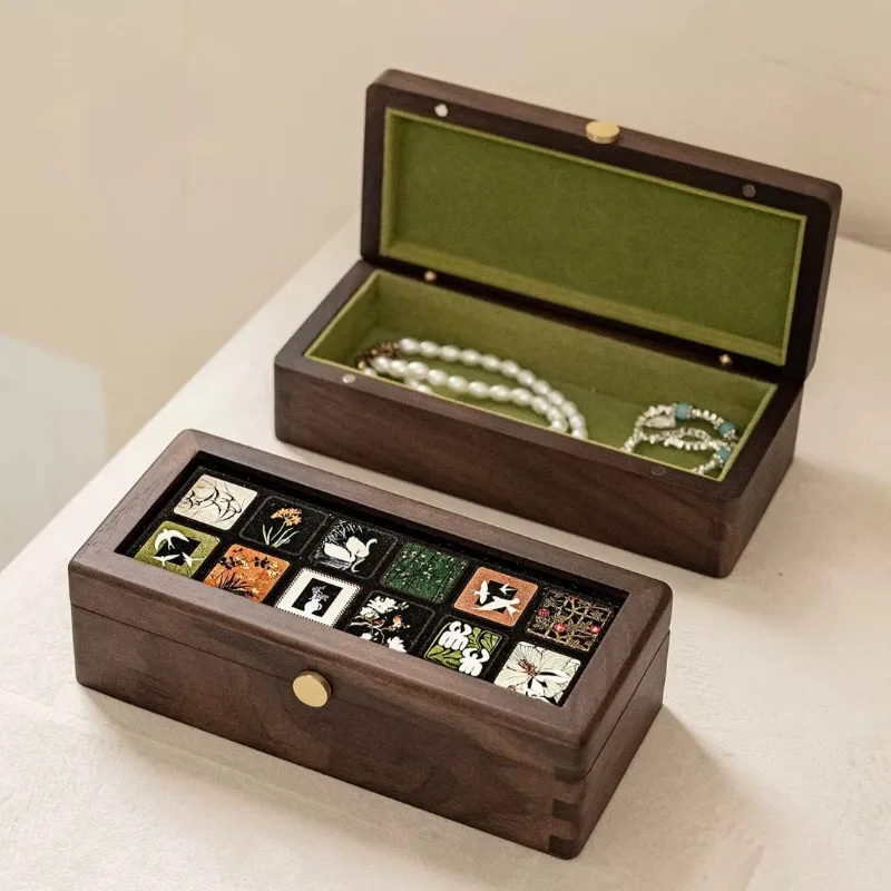 

Solid Wood Watch Storage Box Portable Jewelry Organizer Boxes Multifunctional Ring Earrings Case Retro Watches CollectionBoxes