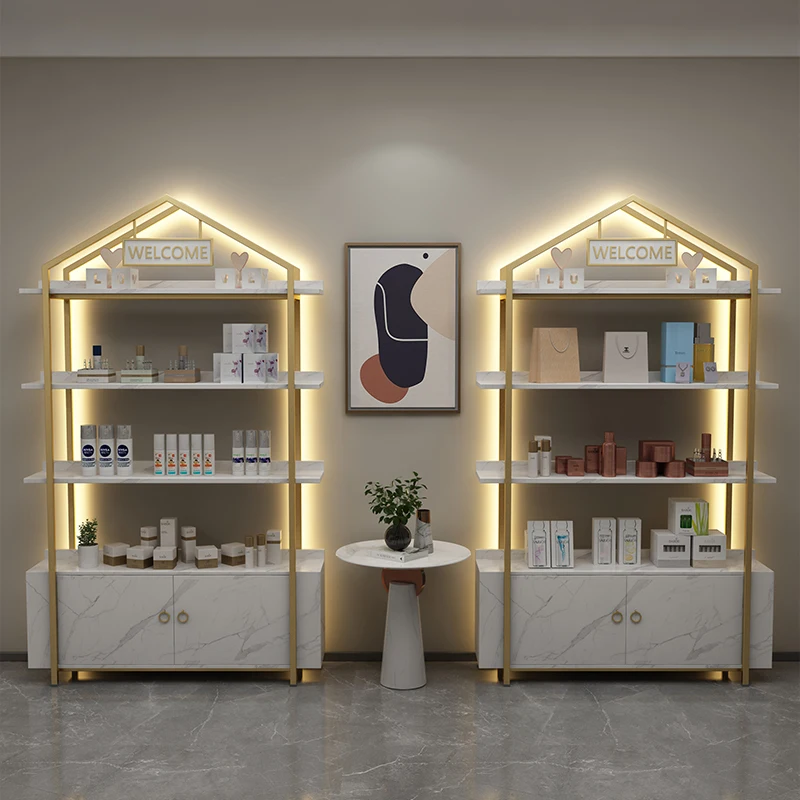 

Cosmetics display cabinet Beauty salon skin care shelf product display rack bag display rack barbershop showcase with light