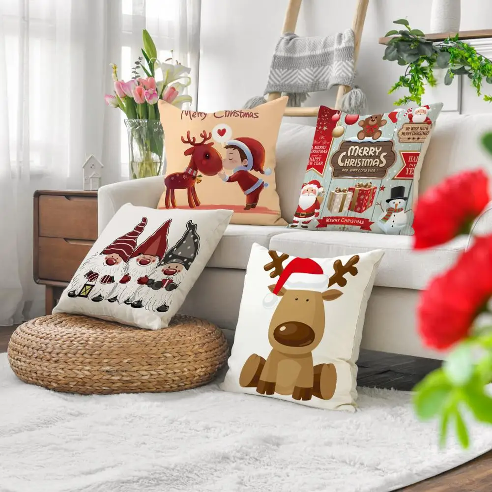 Christmas Pillowcase Festival Pillow Cover Christmas Square Pillow Case with Cartoon Santa Reindeer Gnome Print for Bedroom