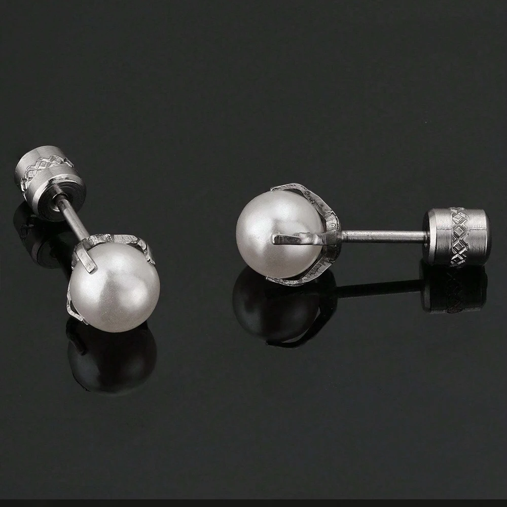 Stainless Steel Stud Earrings Antique Design Women Claw Pearl Screw Back Fashion Jewelry Accessories Party Gift Wholesale