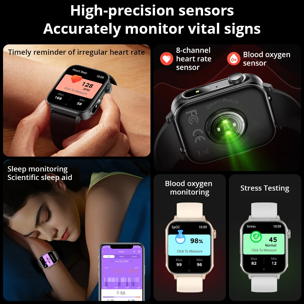 COLMI P80 Type-c Smartwatch الرجال النساء مدير الصحة بلوتوث دعوة IP67 مقاوم للماء مصباح يدوي ساعة ذكية للهاتف Xiaomi iOS