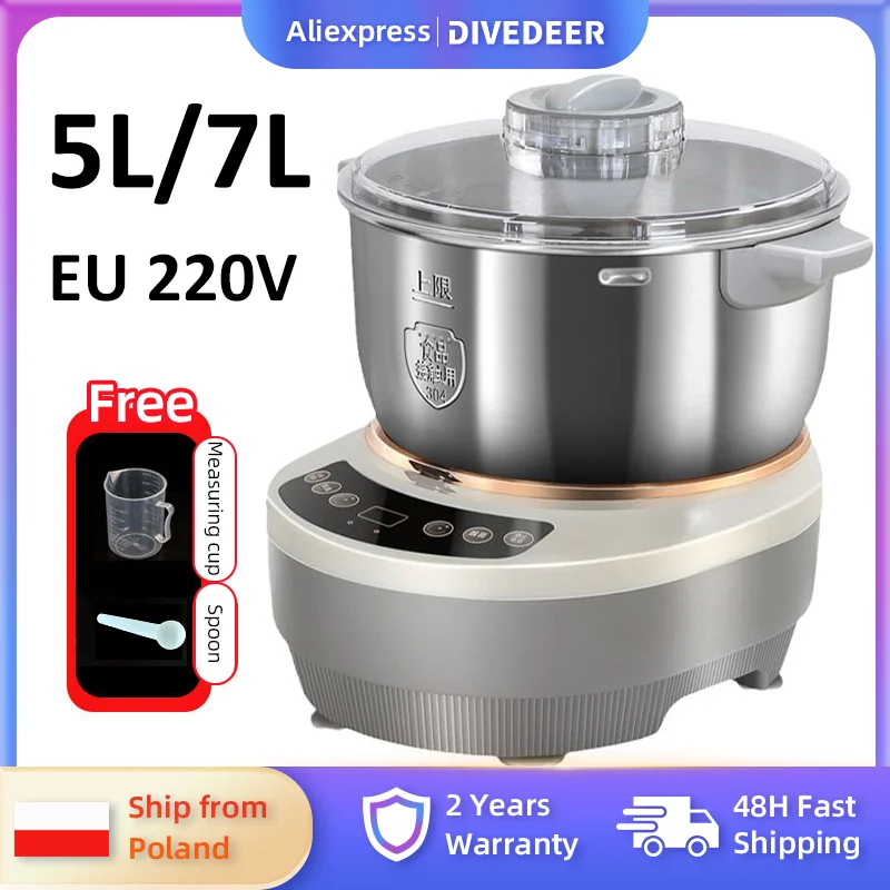 DIVEDEER Mezcladora Eléctrica para Amasar, Capacidad de 5L/7L, Integrada 25-38 ° C/77-100 ℉   Máquina para Hacer Masa con Fermentación Eficiente, Ideal para el Hogar