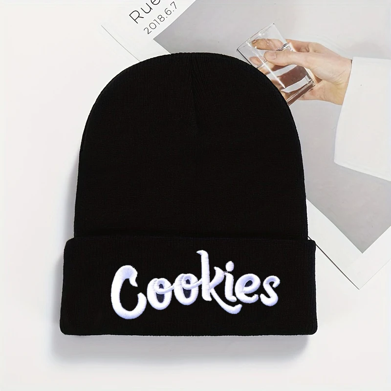 Winter Hat Beanies Boys Girls Cooki Letter 3D Embroidery Knitted Hat Casual Outdoor Soft Warm Skullies Hat Unisex Gorras Hombre