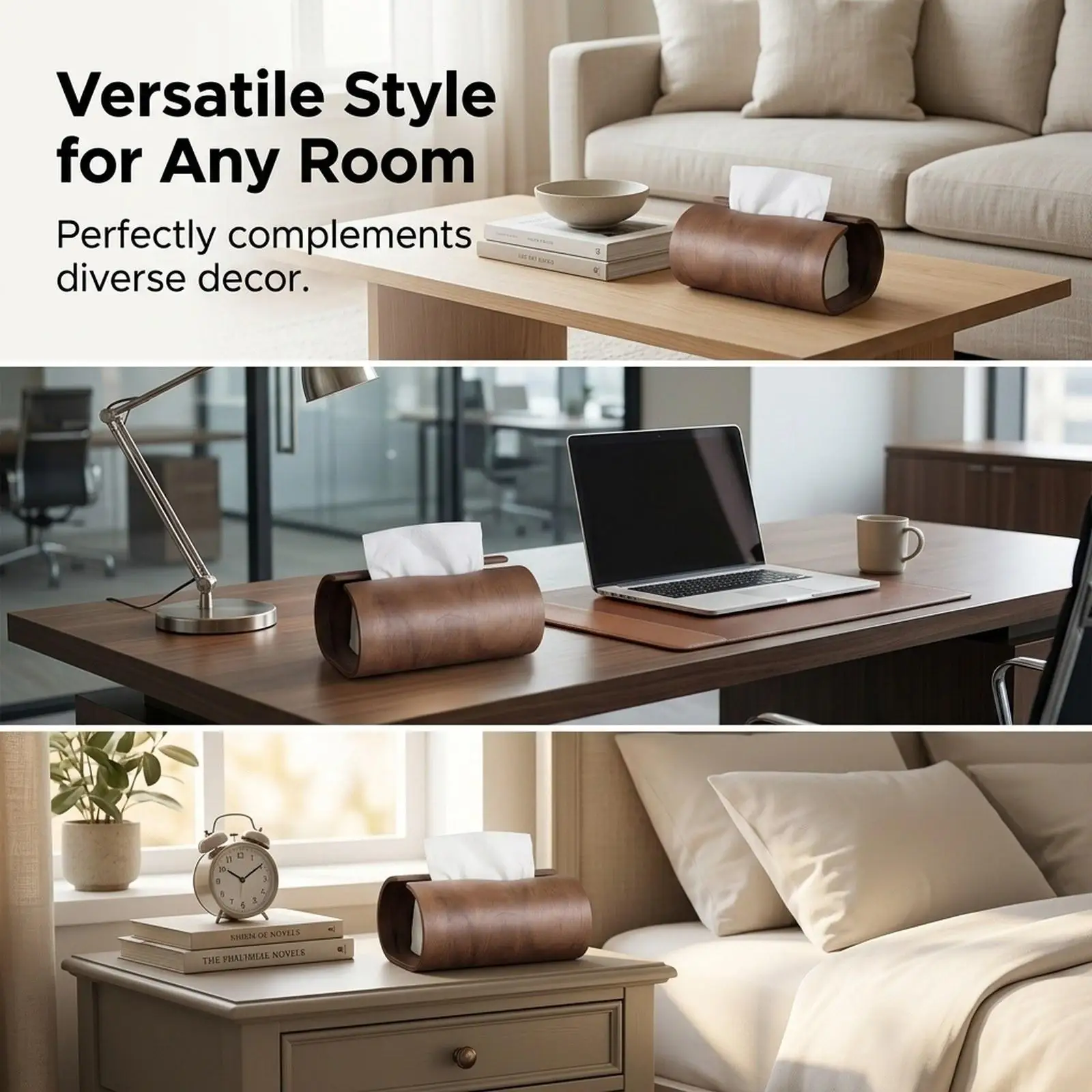 Wooden Tissue Holder Luxury Paper Napkin Storage Box for Desk Vanity Bedroom Hotel Restaurant