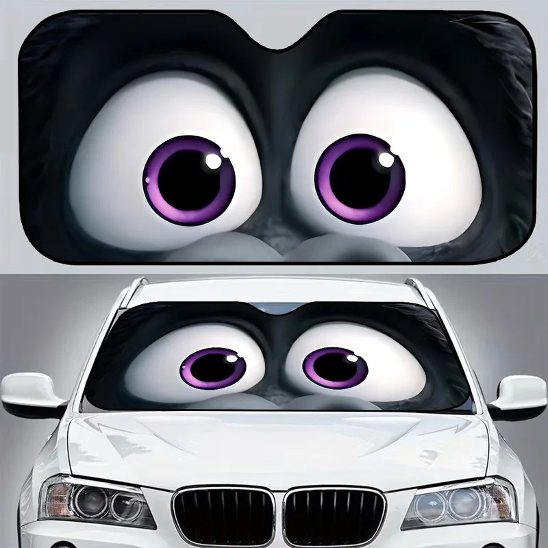 protetor-solar-para-carro-com-personagem-de-olhos-grandes-e-pupilas-roxas-dobravel-protecao-solar-eficaz-para-manter-o-carro-fresco