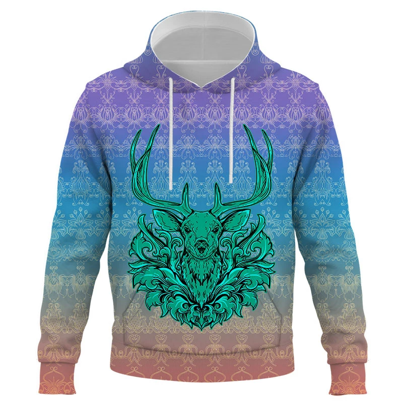 

2021 New Fashion Hot Men Deer head Animal 3D Printed Hooded Hoodies Men / Women's Design Sweatshirts Harajuku Hoody Men clothing