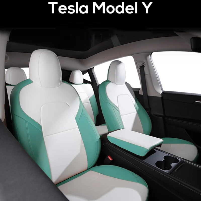 Voor Tesla Model Y Op Maat Gemaakte Autostoelhoes Accessoires Voor Tesla Y 360 Graden Volledig Beklede Duurzame Nappa Lederen Stoelhoes