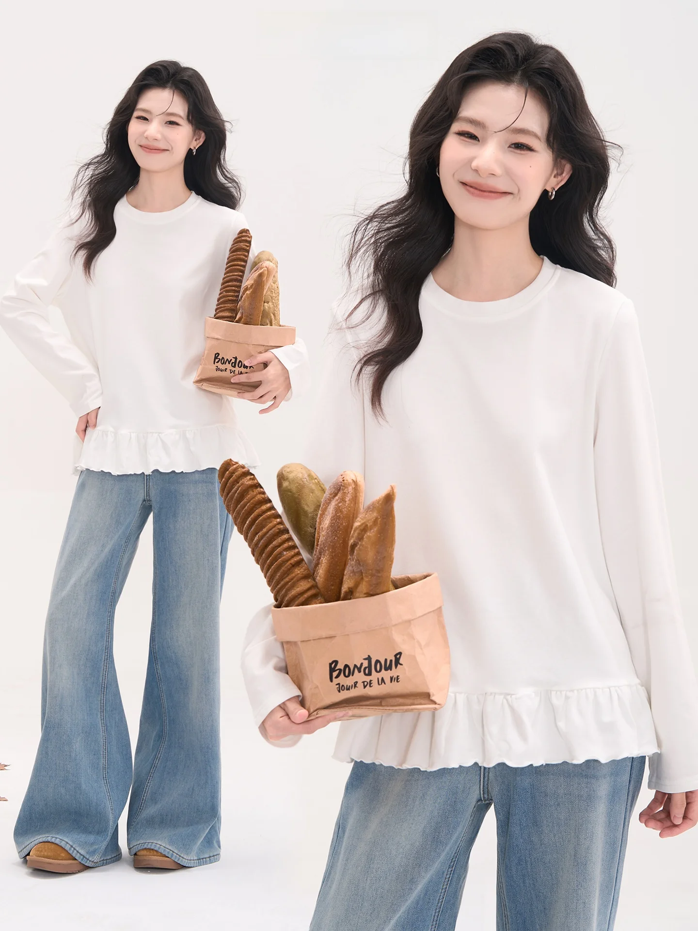 

Princ Sle Long Sve round Ne Fce Women's T-irt Base irt Cotton Blend Evening Sun Car Lane Floral Window Design