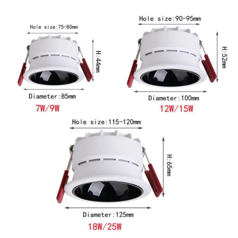 LED dimmable downlight COB embedded spotlight 7W9W12W15W18W25W AC110V 220V for anti-glare spotlight in home office stores