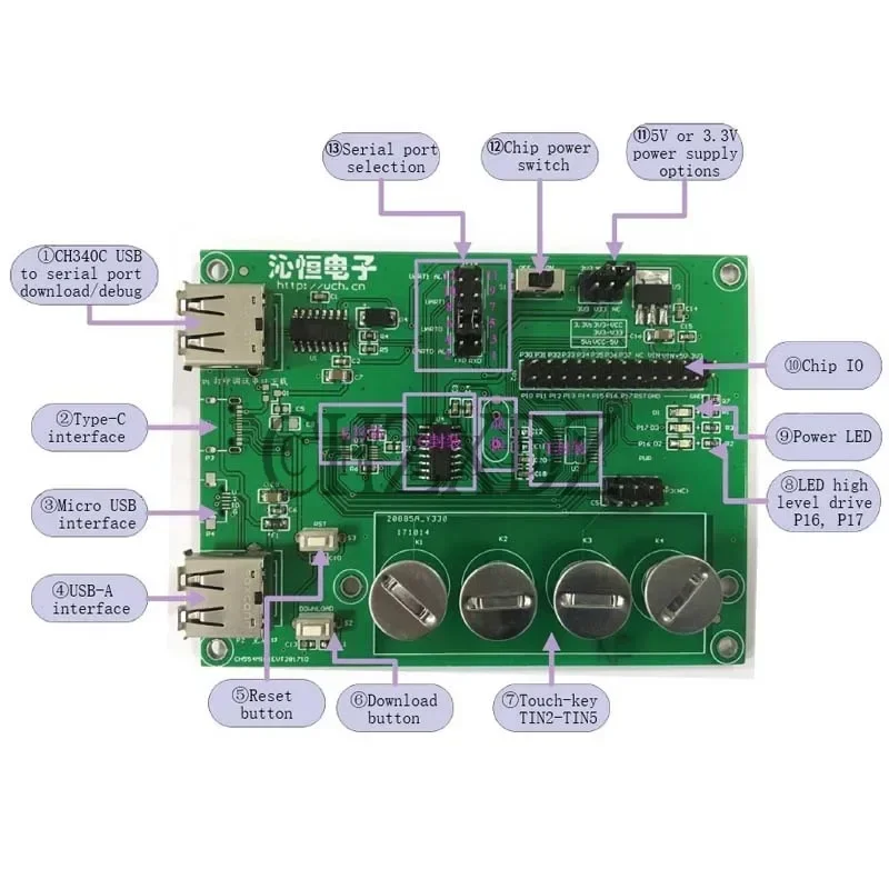 2 teile/los ch552 Bewertungs platine Low-Speed/Full-Speed-USB Low-Cost 8-Bit e8051 mcu