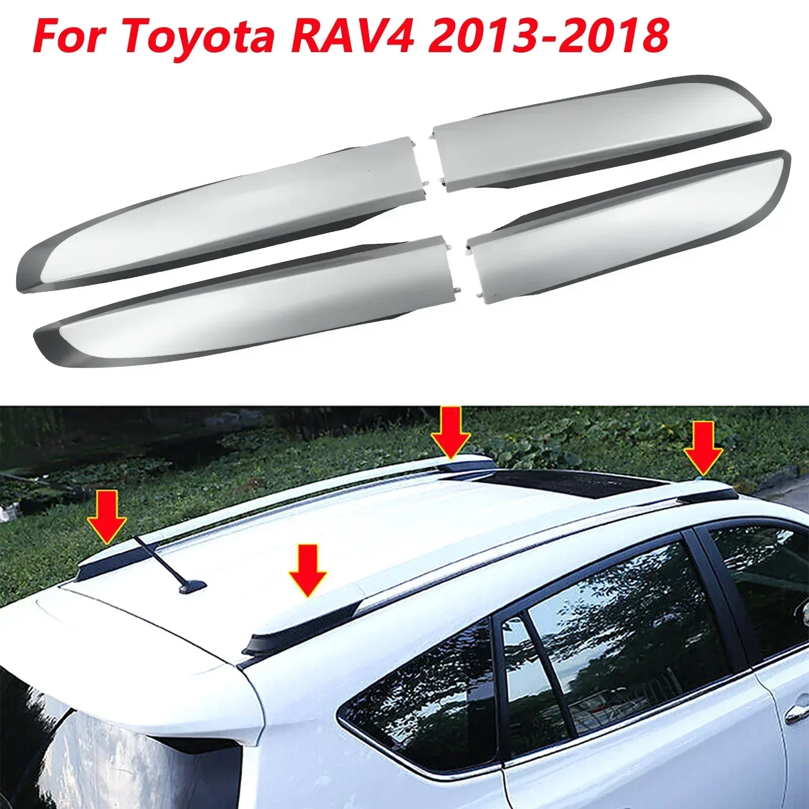 Car Roof Rack Rail End Cover Luggage Rack Shell Cover ABS Plastic Silver & Black For Toyota For RAV4 XA40 2013-2018