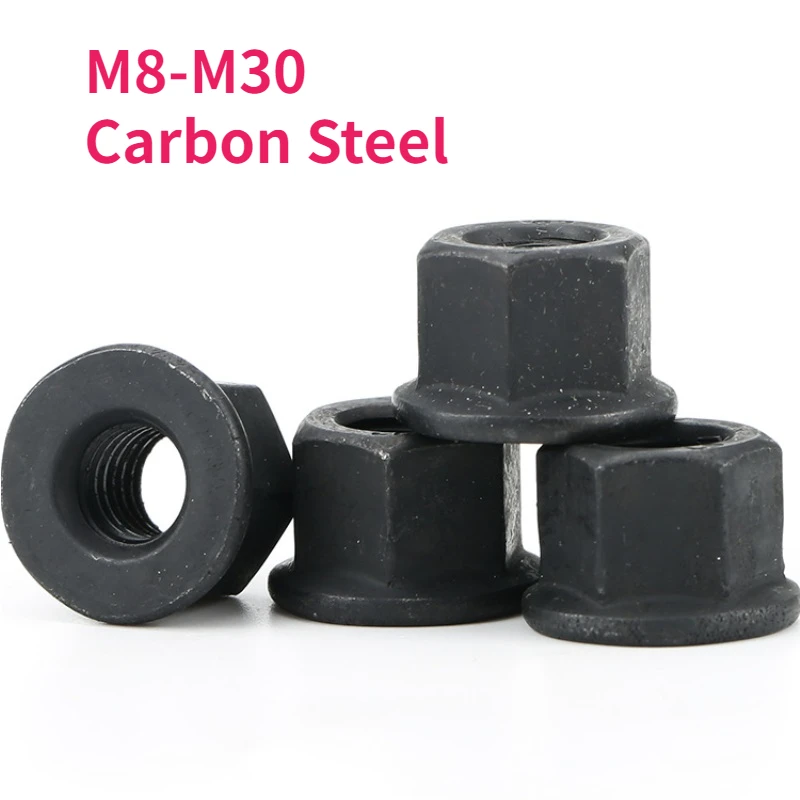 

1/2/5pcs M8 M10 M12 M14 M16 M18 M20 M22 M24 M27 M30 Black Carbon Steel Flange Nuts with Pad Nut Platen Hexagon Thickened Nut