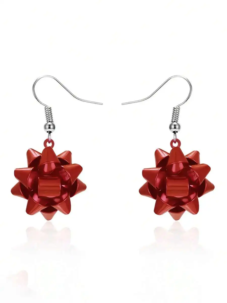 1 par de pendientes de mujer con diseño de metal rojo personalizados y a la moda, accesorios navideños (sin tarjeta)