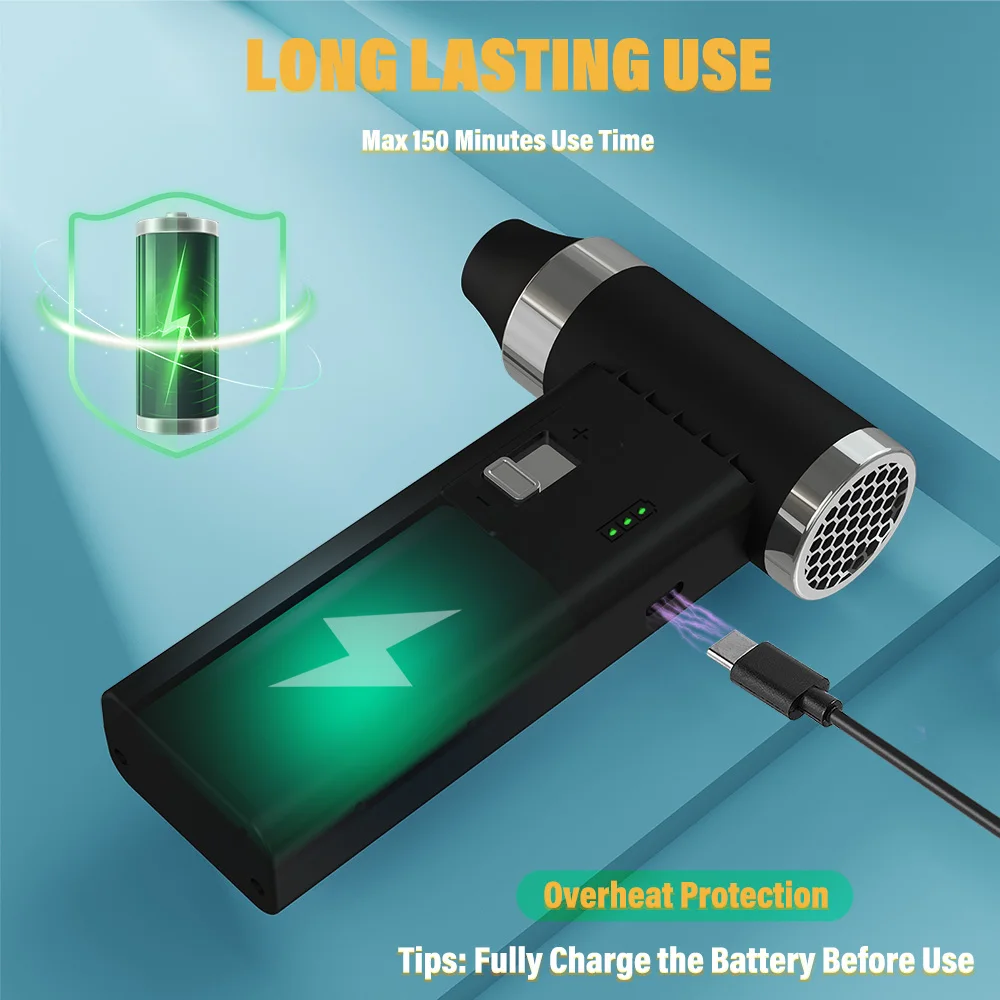 Electronic Air Duster, 0-100 Adjustable 110000RPM Rechargeable Cordless Dust Blower for Computer, Keyboard, House Cleaning