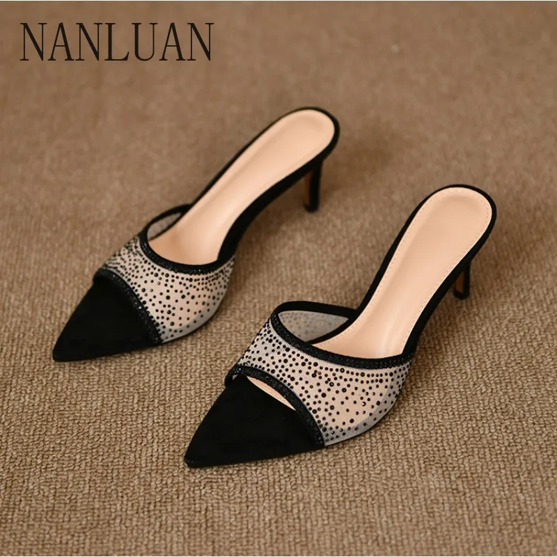 

2024Boutique Summer High-heeled Slippers New Pointed Toe Stiletto Womens Shoes High-quality Banquet Fashion Sandals and Slippers